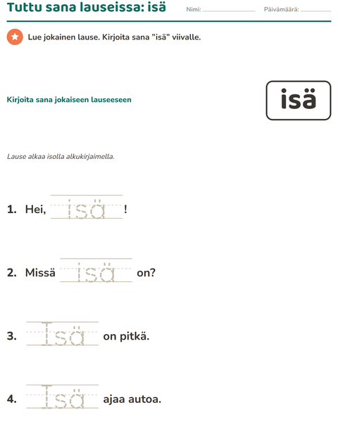 Esikatselu: Yleiset sanat-tehtäväarkki, Esiopetus