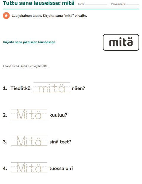 Esikatselu: Yleiset sanat-tehtäväarkki, Esiopetus