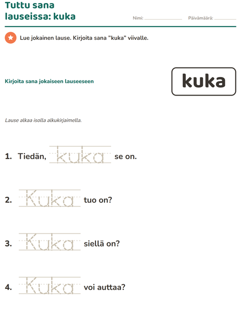 Esikatselu: Yleiset sanat-tehtäväarkki, Esiopetus