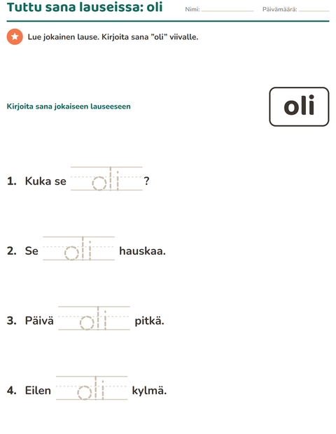 Esikatselu: Yleiset sanat-tehtäväarkki, Esiopetus