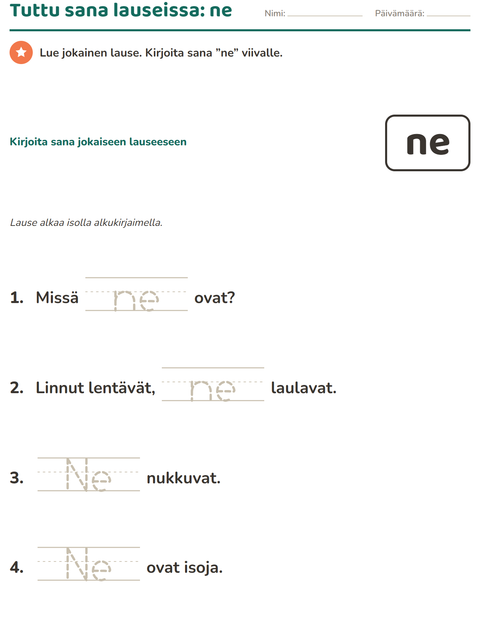 Esikatselu: Yleiset sanat-tehtäväarkki, Esiopetus