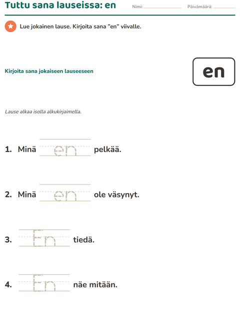 Esikatselu: Yleiset sanat-tehtäväarkki, Esiopetus