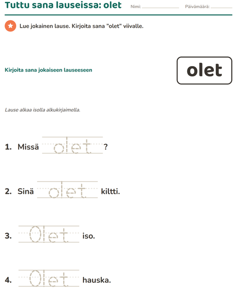 Esikatselu: Yleiset sanat-tehtäväarkki, Esiopetus