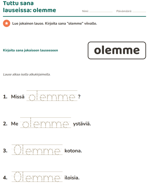 Esikatselu: Yleiset sanat-tehtäväarkki, Esiopetus