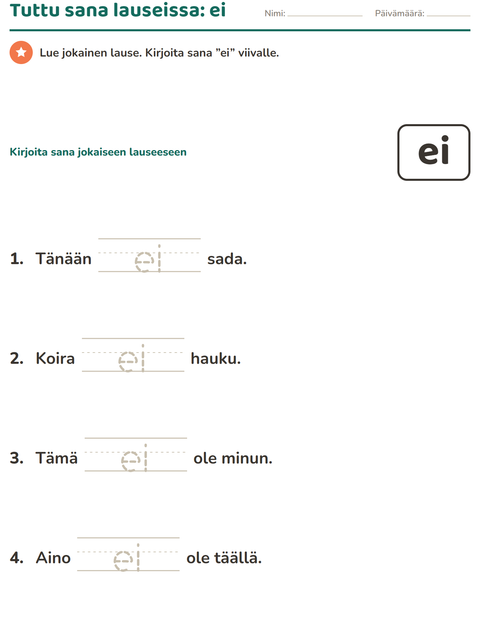 Esikatselu: Yleiset sanat-tehtäväarkki, Esiopetus