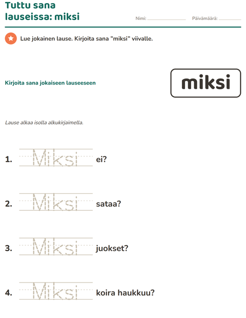 Esikatselu: Yleiset sanat-tehtäväarkki, Esiopetus