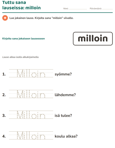 Esikatselu: Yleiset sanat-tehtäväarkki, Esiopetus