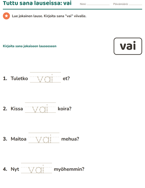Esikatselu: Yleiset sanat-tehtäväarkki, Esiopetus
