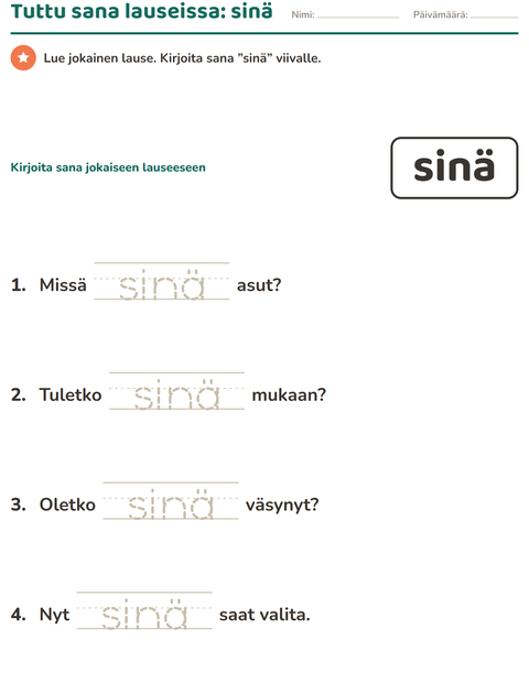 Esikatselu: Yleiset sanat-tehtäväarkki, Esiopetus