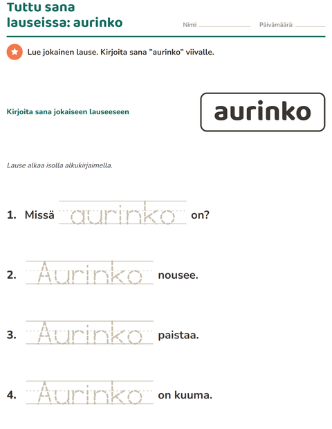 Esikatselu: Yleiset sanat-tehtäväarkki, Esiopetus