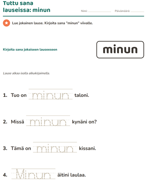 Esikatselu: Yleiset sanat-tehtäväarkki, Esiopetus