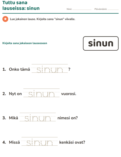 Esikatselu: Yleiset sanat-tehtäväarkki, Esiopetus