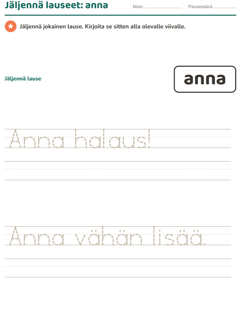 Esikatselu: Yleiset sanat-tehtäväarkki, Esiopetus
