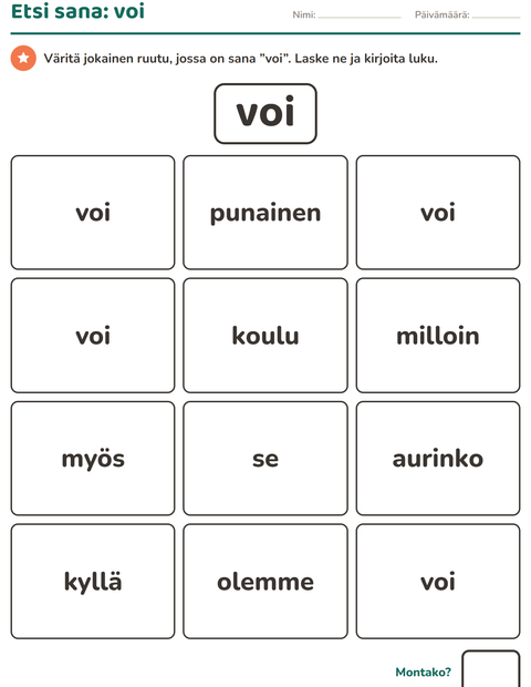 Esikatselu: Yleiset sanat-tehtäväarkki, Esiopetus