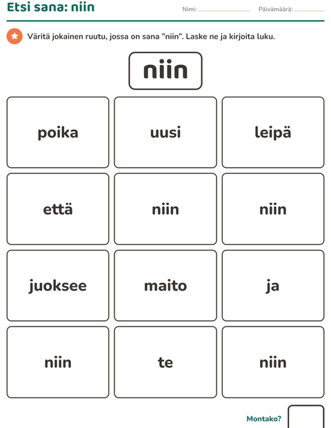 Esikatselu: Yleiset sanat-tehtäväarkki, Esiopetus