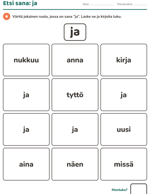 Esikatselu: Yleiset sanat-tehtäväarkki, Esiopetus