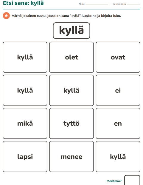 Esikatselu: Yleiset sanat-tehtäväarkki, Esiopetus