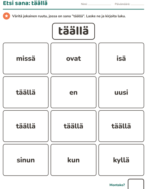 Esikatselu: Yleiset sanat-tehtäväarkki, Esiopetus