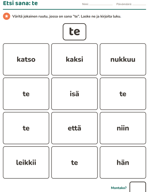 Esikatselu: Yleiset sanat-tehtäväarkki, Esiopetus