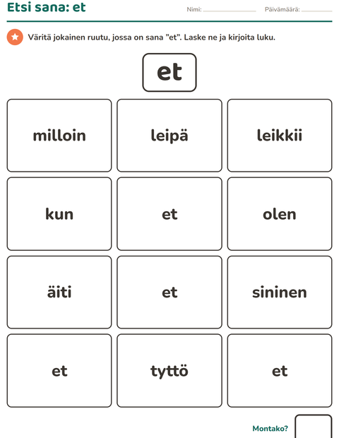 Esikatselu: Yleiset sanat-tehtäväarkki, Esiopetus