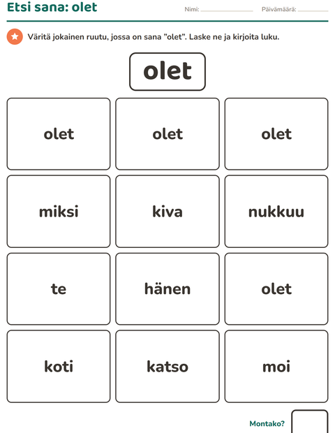 Esikatselu: Yleiset sanat-tehtäväarkki, Esiopetus