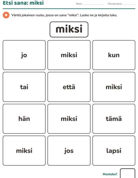 Esikatselu: Yleiset sanat-tehtäväarkki, Esiopetus
