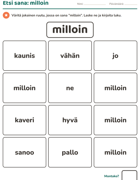 Esikatselu: Yleiset sanat-tehtäväarkki, Esiopetus