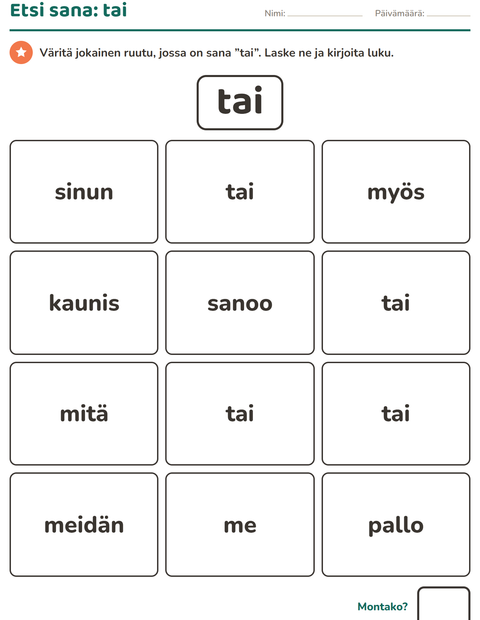 Esikatselu: Yleiset sanat-tehtäväarkki, Esiopetus