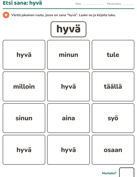 Esikatselu: Yleiset sanat-tehtäväarkki, Esiopetus