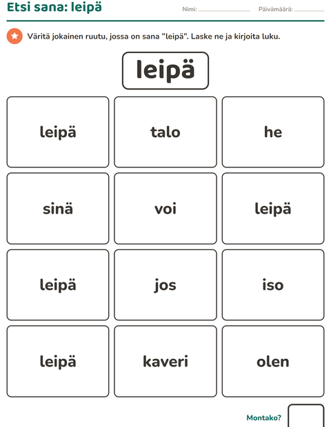 Esikatselu: Yleiset sanat-tehtäväarkki, Esiopetus