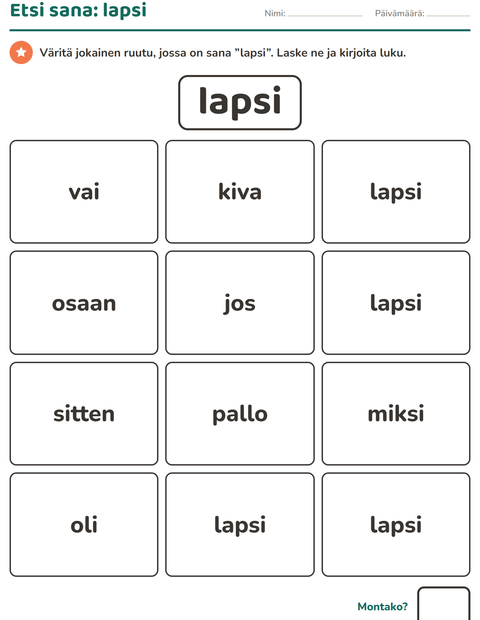 Esikatselu: Yleiset sanat-tehtäväarkki, Esiopetus
