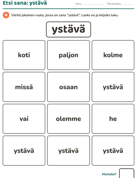 Esikatselu: Yleiset sanat-tehtäväarkki, Esiopetus