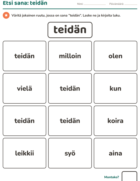 Esikatselu: Yleiset sanat-tehtäväarkki, Esiopetus