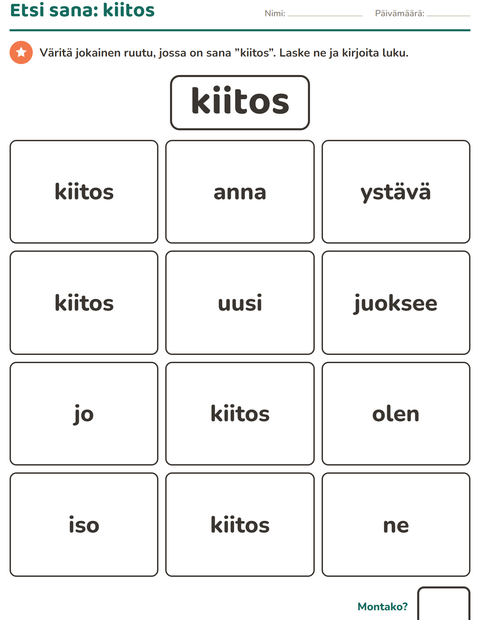 Esikatselu: Yleiset sanat-tehtäväarkki, Esiopetus