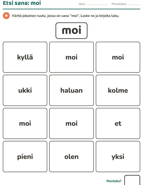 Esikatselu: Yleiset sanat-tehtäväarkki, Esiopetus