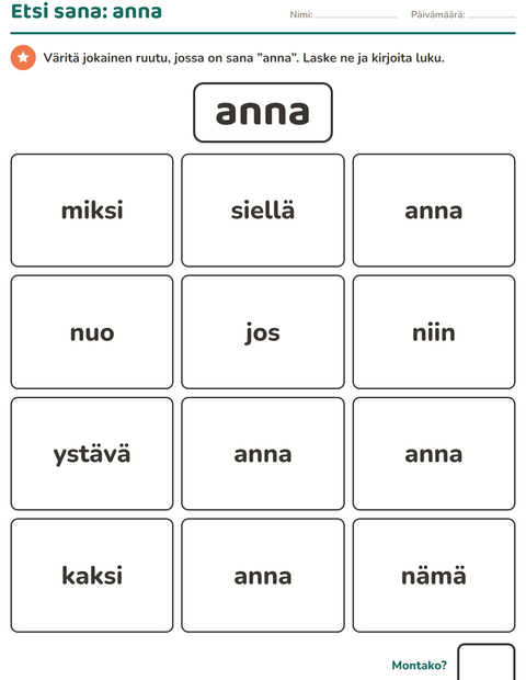 Esikatselu: Yleiset sanat-tehtäväarkki, Esiopetus