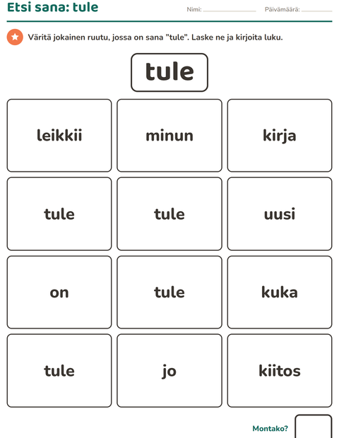 Esikatselu: Yleiset sanat-tehtäväarkki, Esiopetus