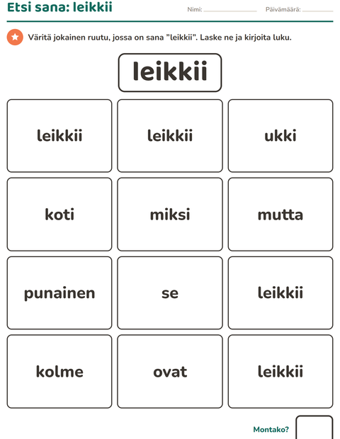Esikatselu: Yleiset sanat-tehtäväarkki, Esiopetus