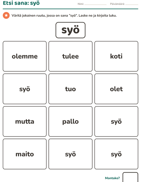 Esikatselu: Yleiset sanat-tehtäväarkki, Esiopetus