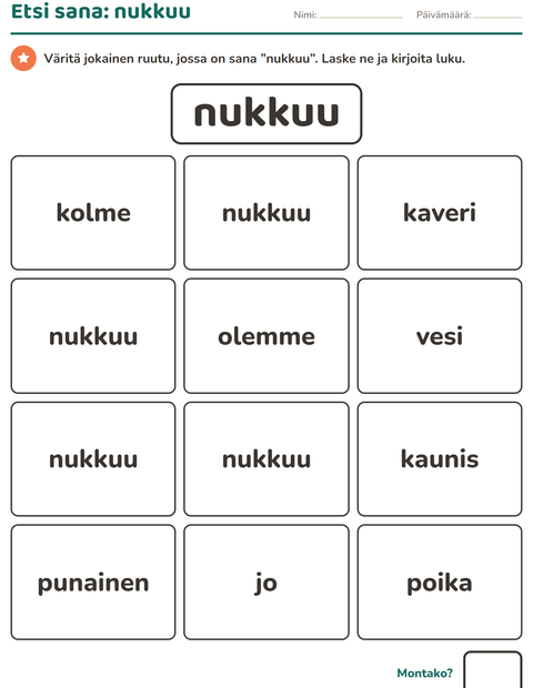Esikatselu: Yleiset sanat-tehtäväarkki, Esiopetus
