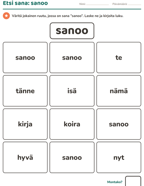 Esikatselu: Yleiset sanat-tehtäväarkki, Esiopetus