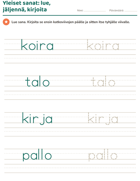 Esikatselu: Yleiset sanat-tehtäväarkki, Esiopetus