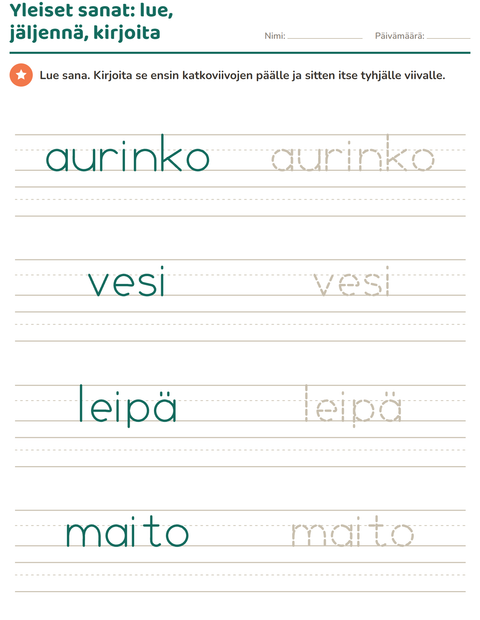 Esikatselu: Yleiset sanat-tehtäväarkki, Esiopetus