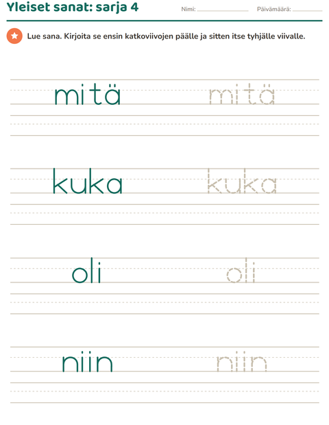 Yleiset sanat, sarja 4: mitä, kuka, oli ja niin