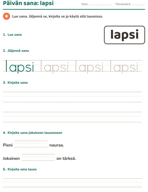 Esikatselu: Yleiset sanat-tehtäväarkki, Esiopetus