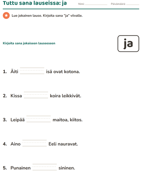 Esikatselu: Yleiset sanat-tehtäväarkki, Esiopetus