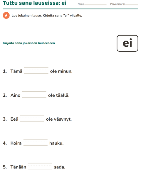 Esikatselu: Yleiset sanat-tehtäväarkki, Esiopetus
