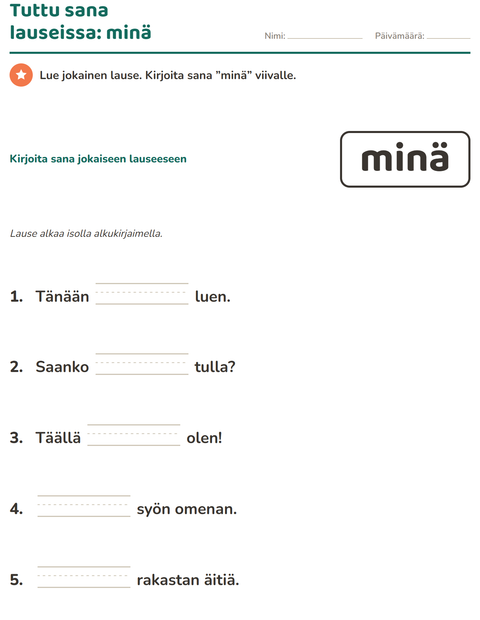 Esikatselu: Yleiset sanat-tehtäväarkki, Esiopetus