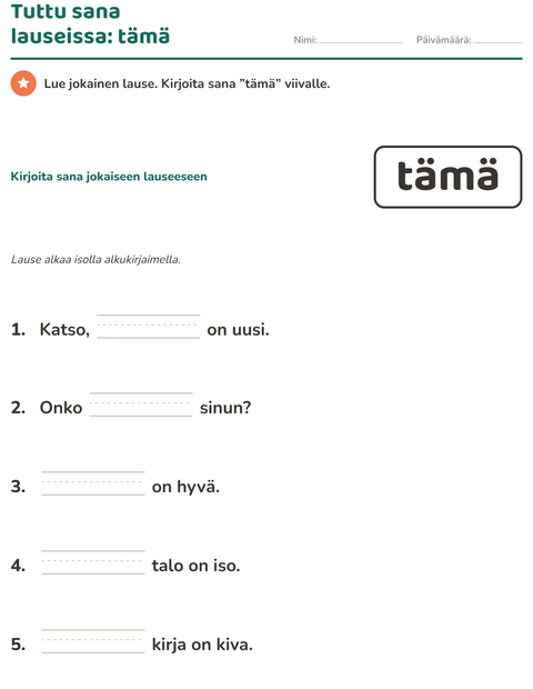 Esikatselu: Yleiset sanat-tehtäväarkki, Esiopetus