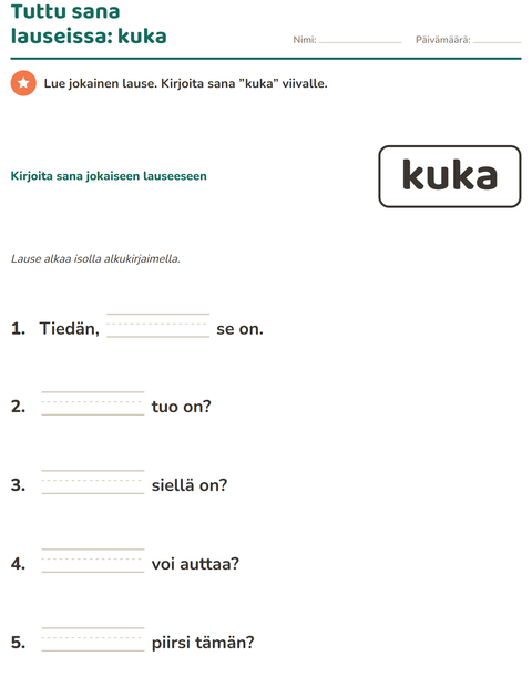 Esikatselu: Yleiset sanat-tehtäväarkki, Esiopetus